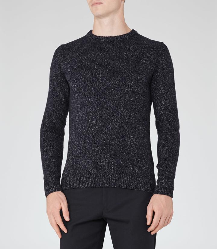 Reiss Andrew - Flecked Crew-neck Jumper In Blue, Mens, Size Xs