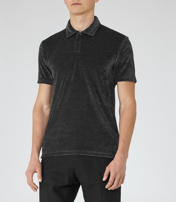 Reiss Hugh - Towelling Polo Shirt In Black, Mens, Size S