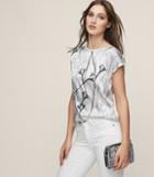 Reiss Jess - Printed Silk Front T-shirt In White, Womens, Size S