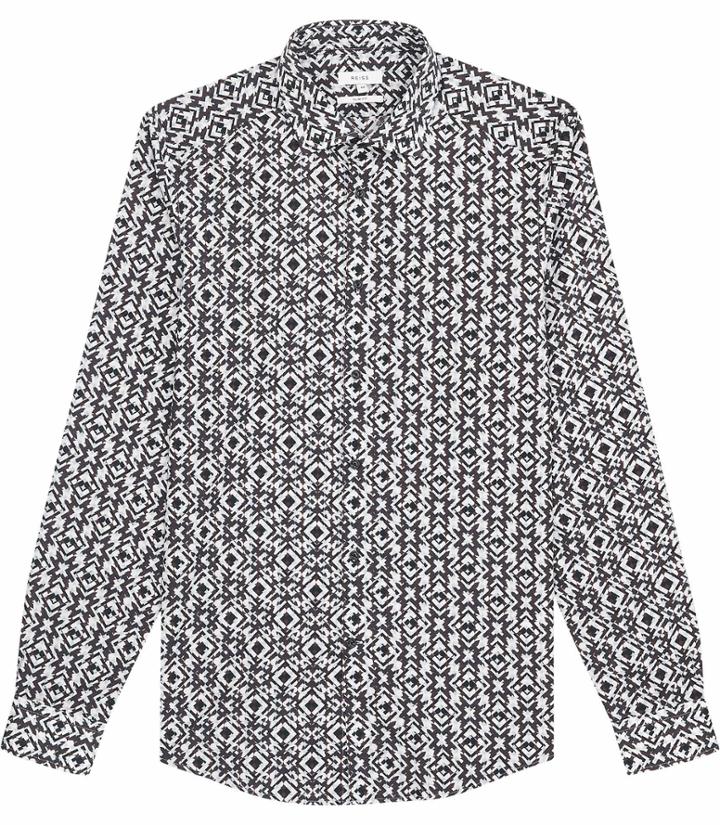 Reiss Merci - Mens Geometric Print Shirt In Blue, Size Xs