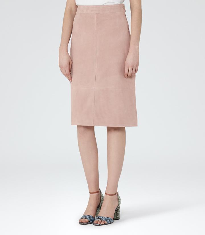 Reiss Tess - Womens Suede A-line Pencil Skirt In Red, Size 4