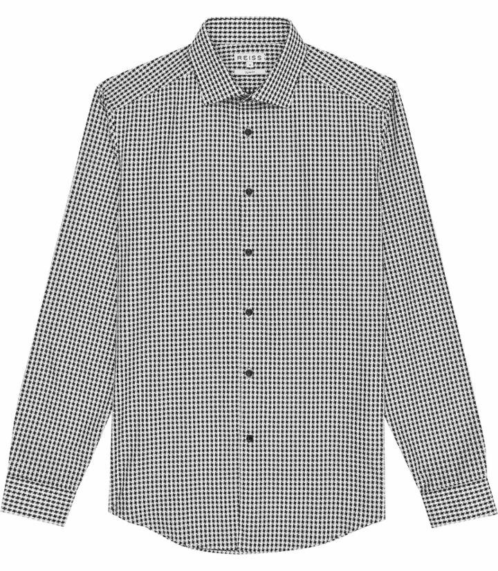 Reiss Onyx - Mens Houndstooth Check Shirt In Black, Size S