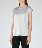 Reiss Kelis - Satin-fornt T-shirt In Grey, Womens, Size Xs