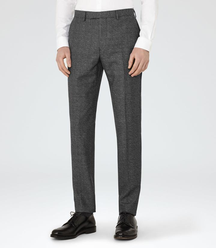 Reiss Host T - Mottled Wool Trousers In Grey, Mens, Size 28