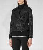 Reiss Adalie - Croc-effect Leather Jacket In Black, Womens, Size 0