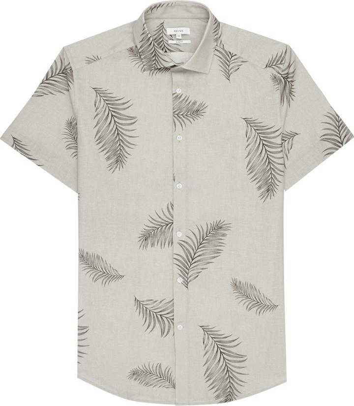 Reiss Feather - Mens Printed Short Sleeve Shirt In Brown, Size Xs