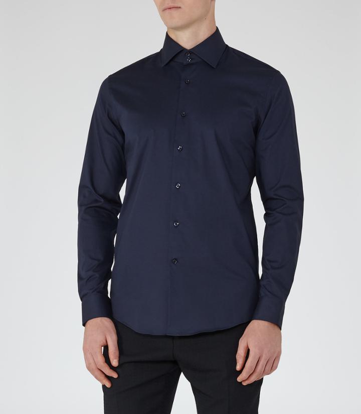 Reiss Zinc - Mens Slim Stretch Shirt In Blue, Size L