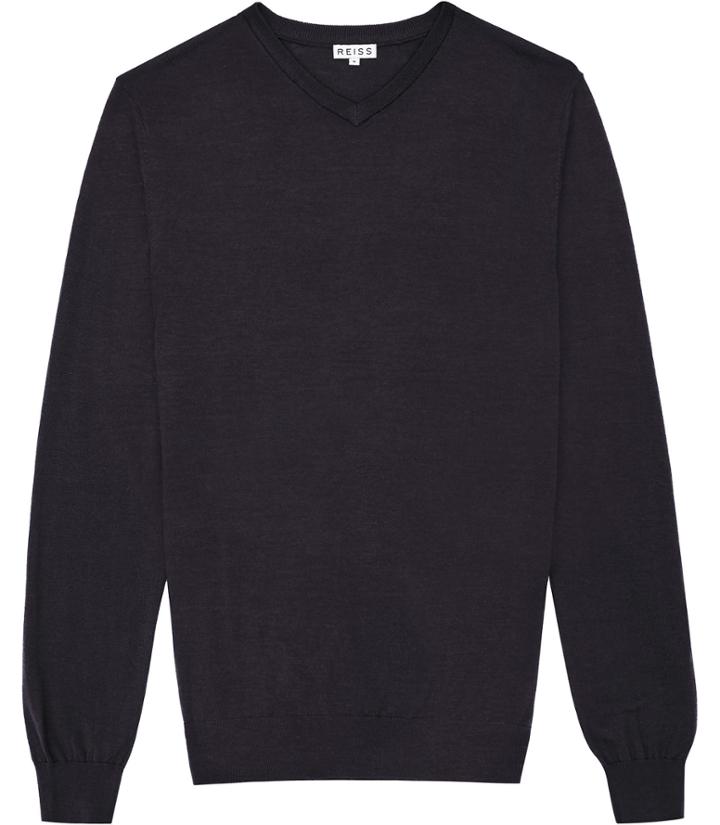 Reiss Emporer - Mens Merino V-neck Jumper In Blue, Size Xs