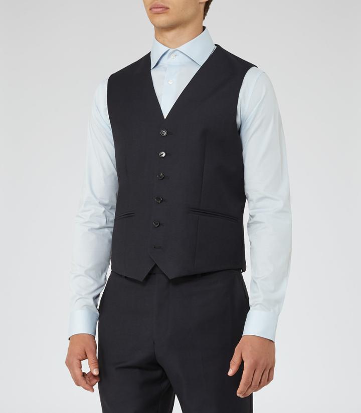 Reiss Harry W - Modern Fit Waistcoat In Blue, Mens, Size 34
