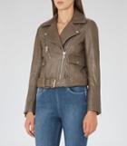 Reiss Kate - Leather Biker Jacket In Brown, Womens, Size 0