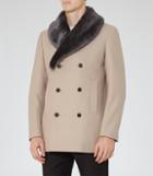 Reiss Cheshire - Mens Fur Trim Peacoat In Brown, Size Xs