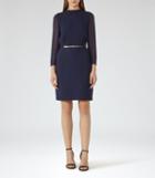 Reiss Coralie - Plisse-panel Dress In Blue, Womens, Size 0