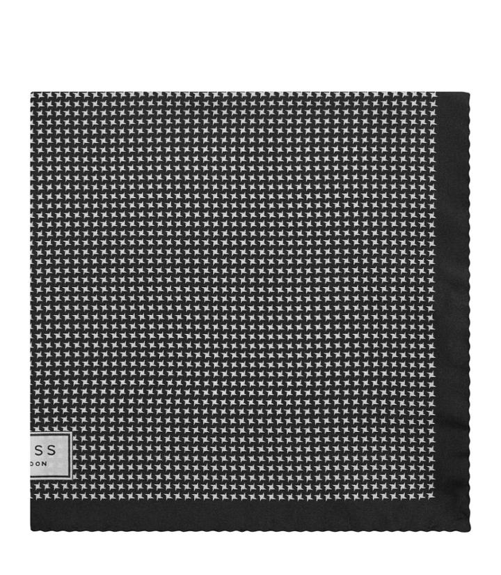 Reiss Hund - Silk Patterned Pocket Square In Black, Mens