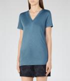 Reiss Leo - Womens Neckline-trim T-shirt In Blue, Size S