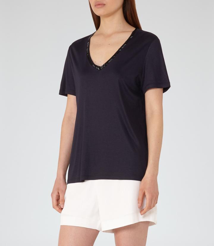 Reiss Kim - Bead-detail T-shirt In Blue, Womens, Size S