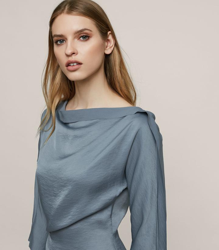 Reiss Nina - Draped Long-sleeved Top In Brown, Womens, Size 0