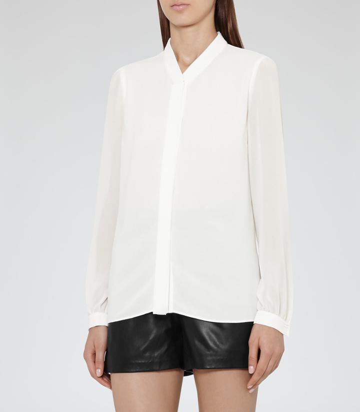 Reiss Quinn - Womens Plisse-detail Blouse In White, Size 6