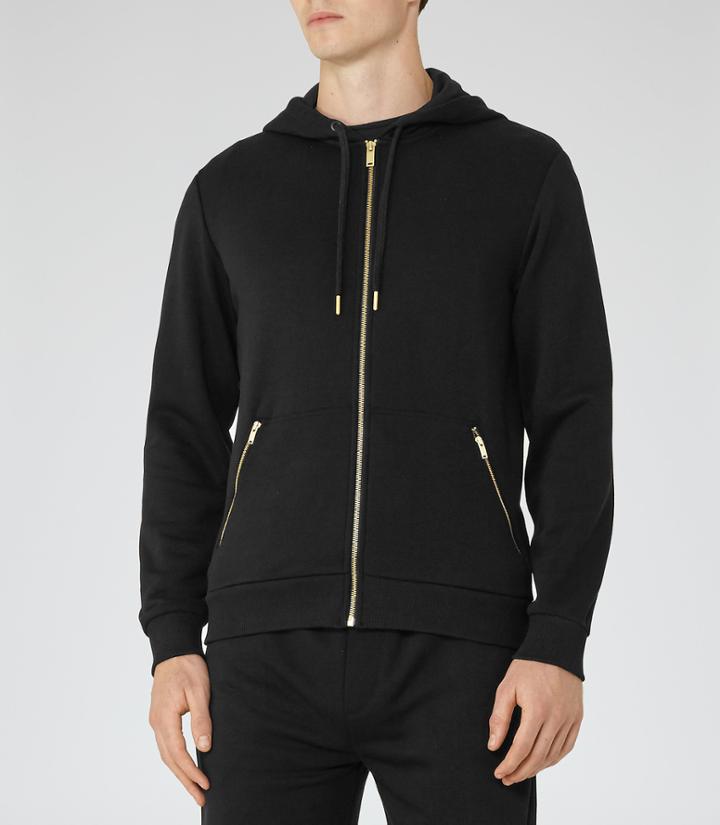 Reiss Foundation - Mens Contrast Hardware Hoodie In Black, Size S