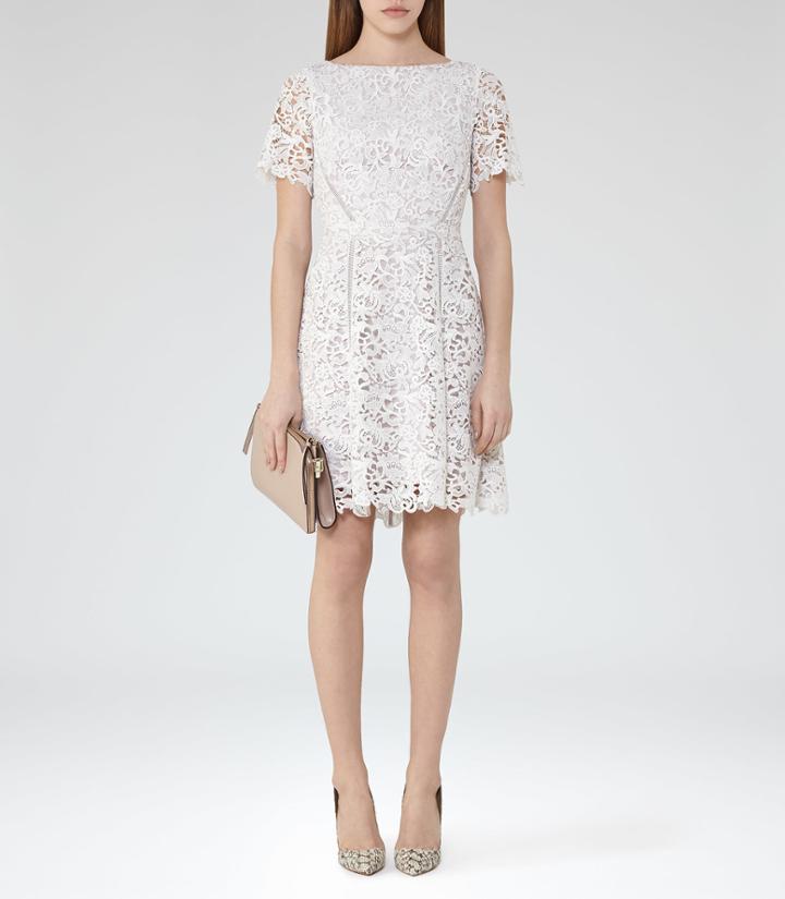 Reiss Eleania - Womens Lace Fit And Flare Dress In Cream, Size 4