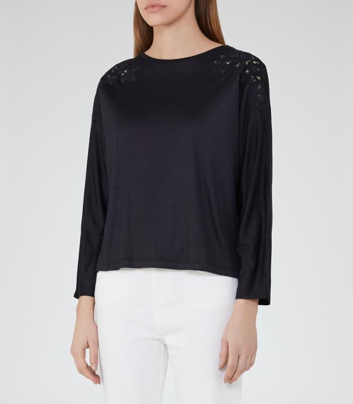 Reiss Ashleigh - Embroidery Detail Top In Blue, Womens, Size S