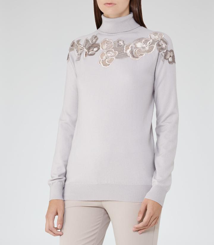 Reiss Alo - Womens Embroidered Roll-neck Jumper In Brown, Size S