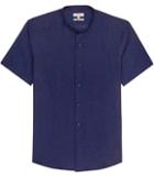 Reiss Raffi - Mens Linen Grandad Collar Shirt In Blue, Size Xs