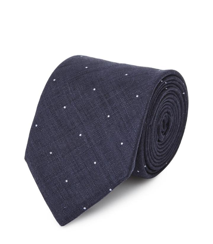 Reiss Hamburg - Linen Dot Tie In Blue, Mens