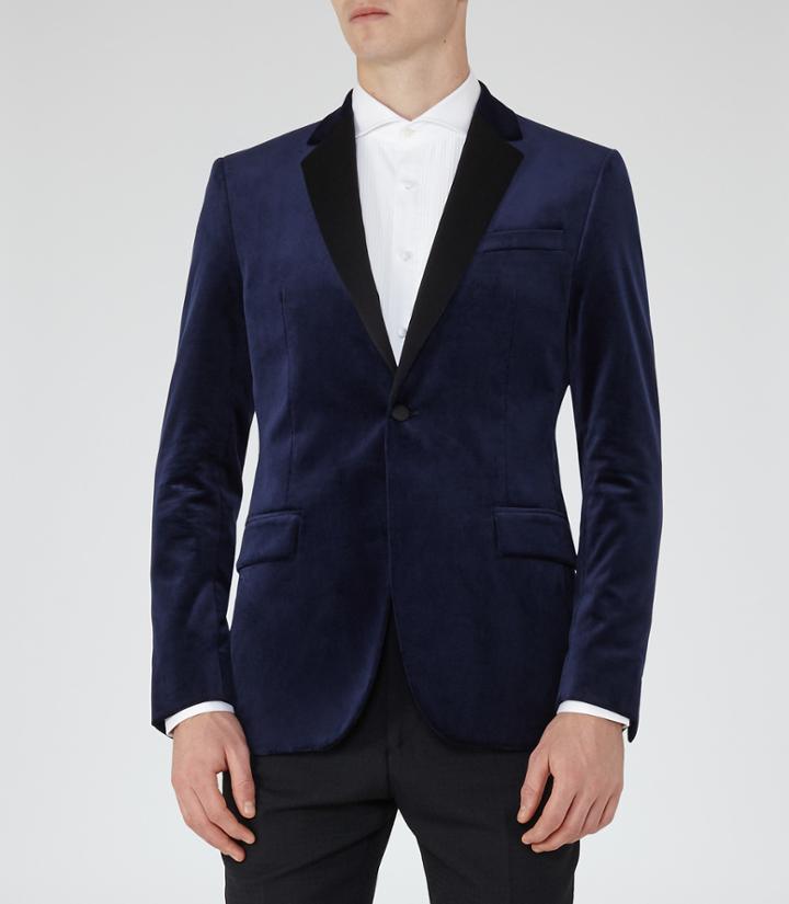 Reiss Maximus - Mens Slim Velvet Blazer In Blue, Size 36
