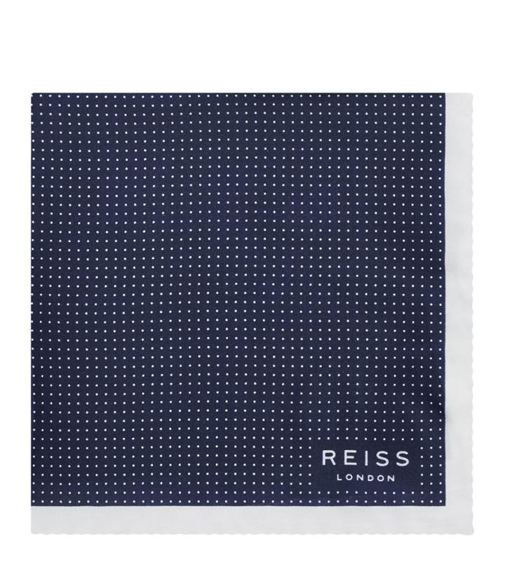Reiss Nou - Silk Dotted Pocket Square In Blue, Mens