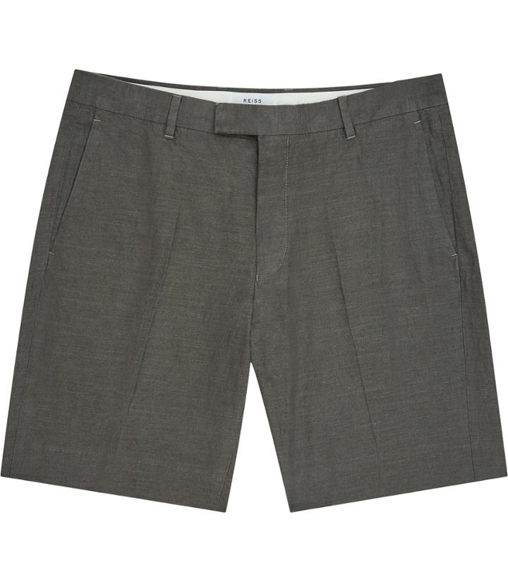 Reiss Valley - Mens Linen And Cotton Shorts In Brown, Size 28