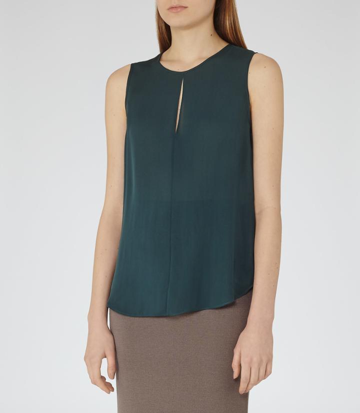 Reiss Gemini - Womens Keyhole-detail Top In Green, Size 6