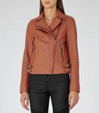 Reiss Sadie - Womens Textured Leather Biker Jacket In Red, Size 6
