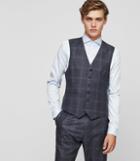 Reiss Caine W - Check Wool Waistcoat In Blue, Mens, Size 36