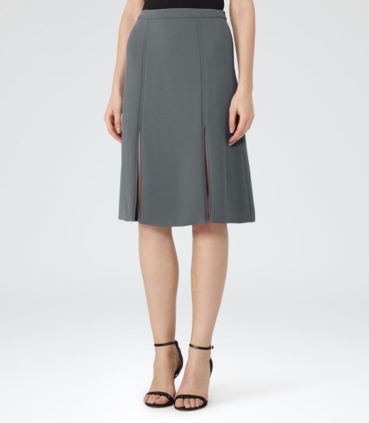 Reiss Ennis - Womens Slit-front Midi Skirt In Blue, Size 4