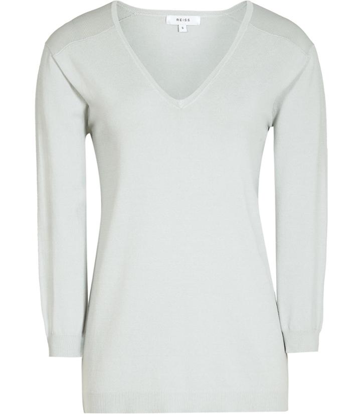 Reiss Rhianna - Womens Knitted V-neck Top In Blue, Size Xs