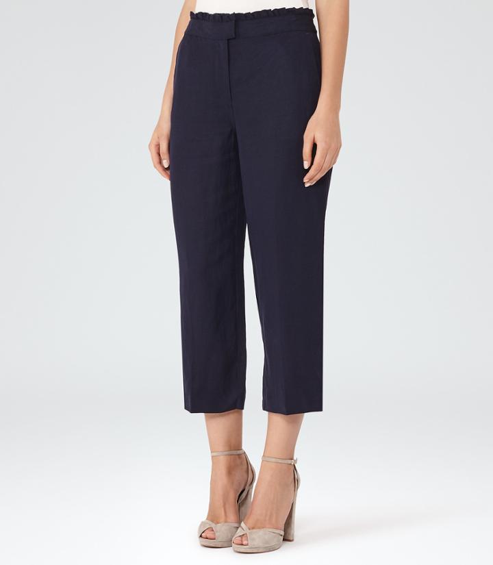 Reiss Launi - Linen-blend Trousers In Blue, Womens, Size 0