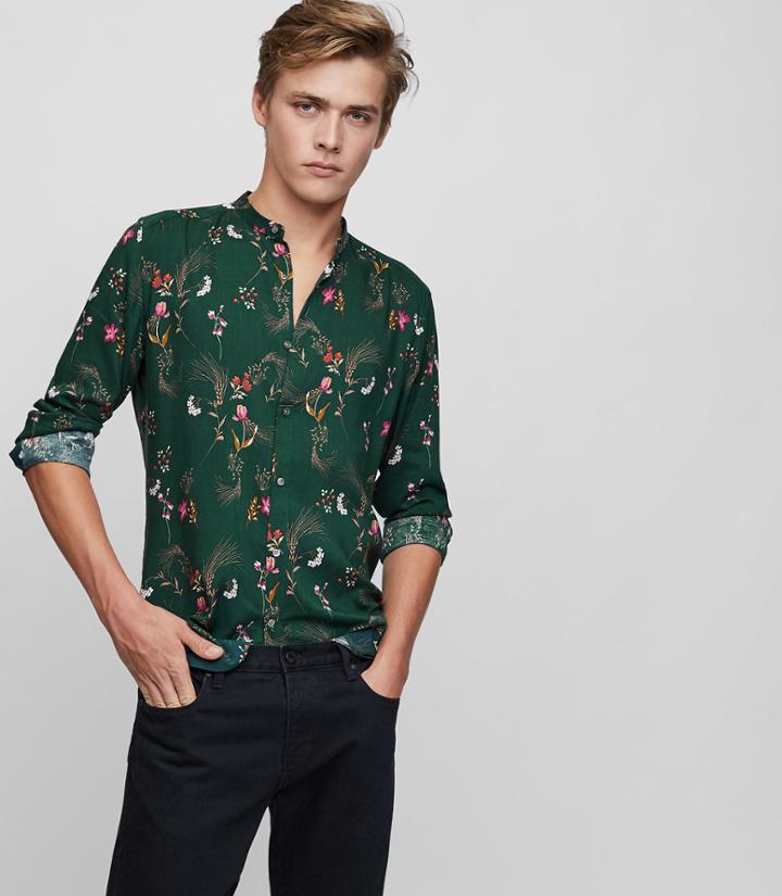 Reiss Gaspar - Floral Grandad Shirt In Green, Mens, Size S