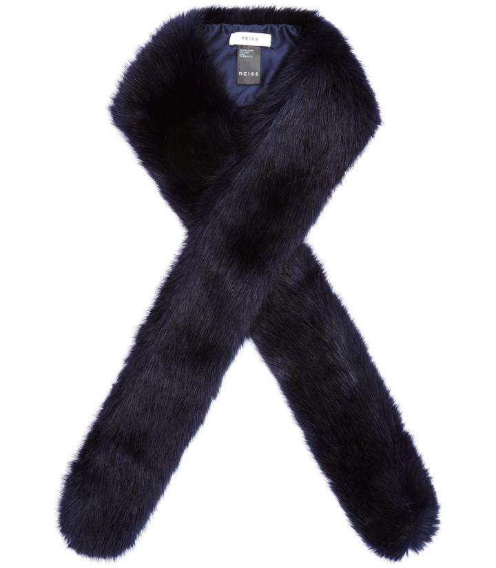 Reiss Linski - Womens Slim Faux-fur Scarf In Blue, Size One Size