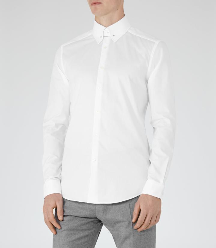 Reiss Noble - Mens Textured Collar Bar Shirt In White, Size Xs