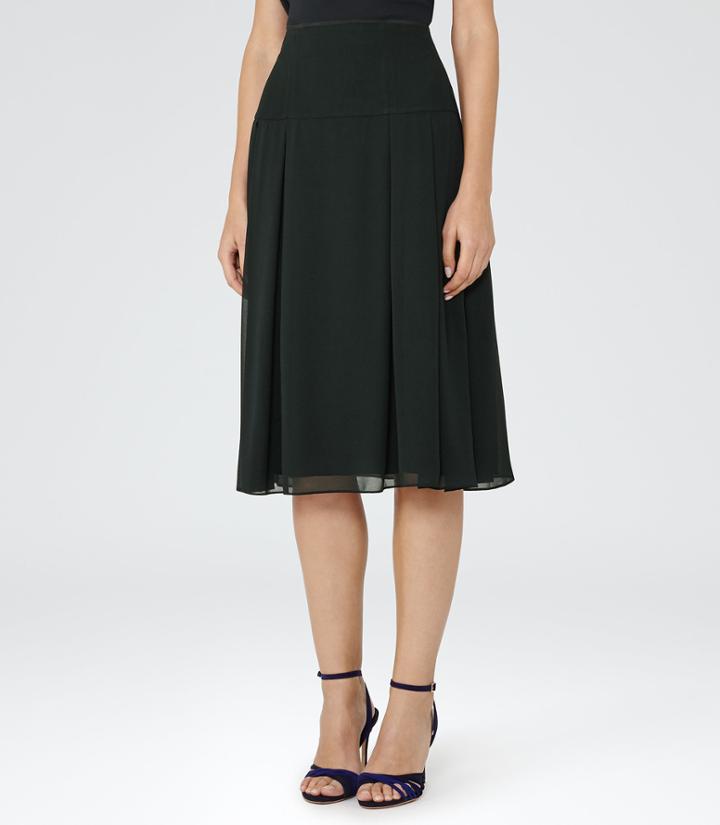 Reiss Davina - Womens Pleated Midi Skirt In Green, Size 6