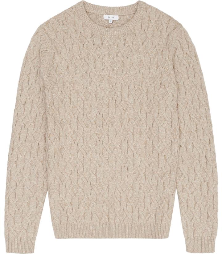 Reiss Panther - Mens Cable Knit Jumper In Brown, Size Xs
