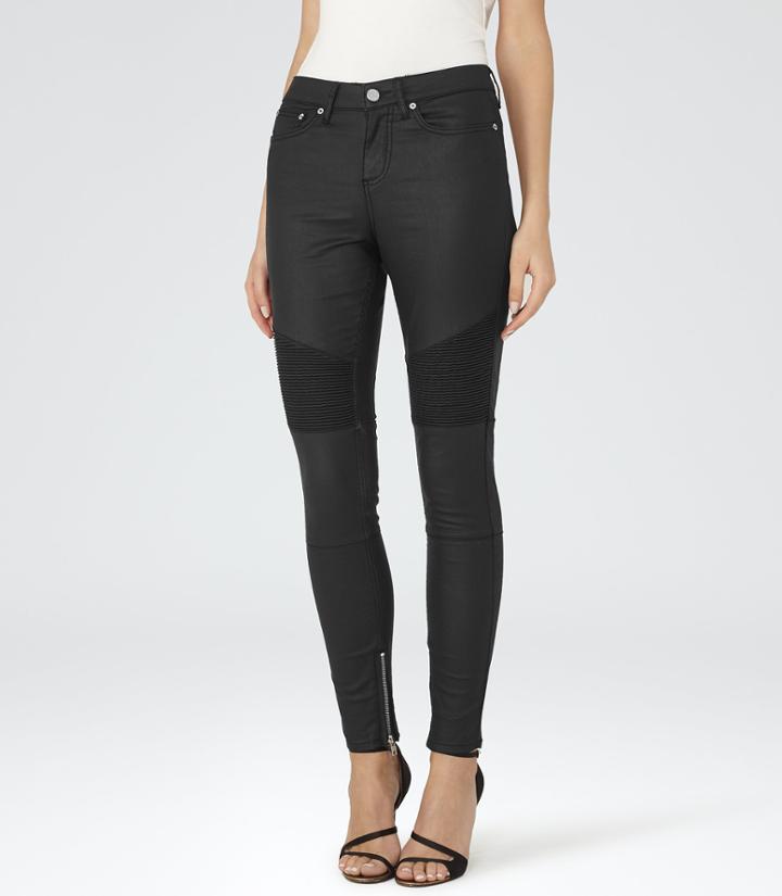 Reiss Biker Coated - Womens Coated Biker Jeans In Black, Size 24