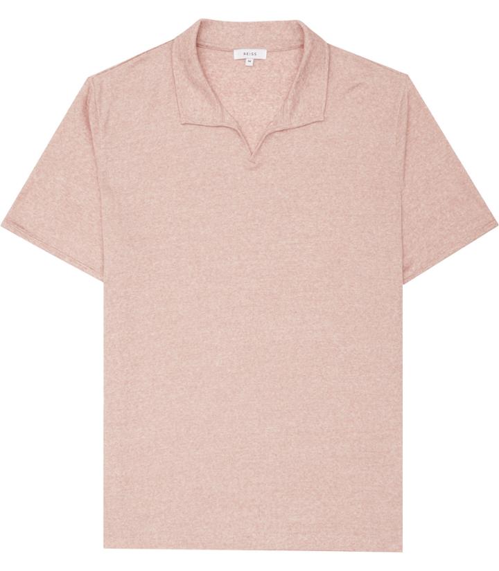 Reiss Almancil - Mens Open Collar Polo Shirt In Pink, Size Xs