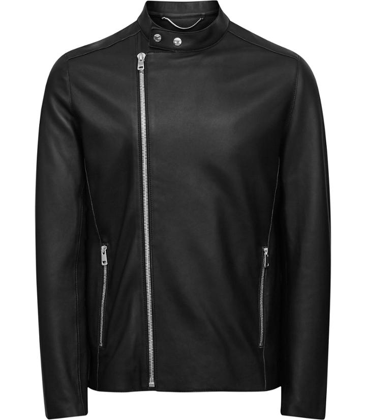 Reiss Georgia - Mens Leather Tab Collar Jacket In Black, Size Xs