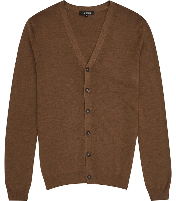 Reiss Stoke - Mens Wool Cardigan In Brown, Size S