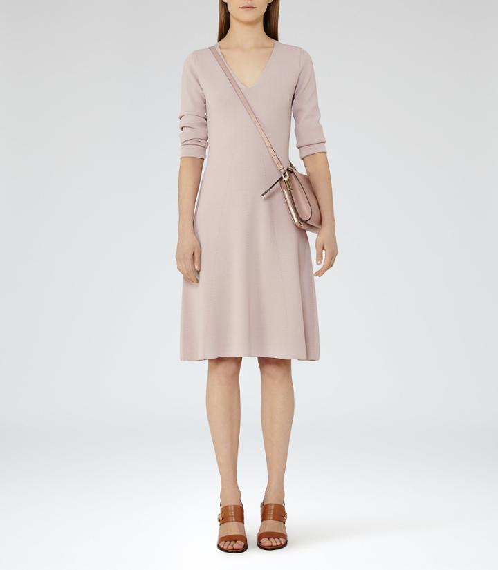 Reiss Emelia - Knitted Fit And Flare Dress In Pink, Womens, Size 2