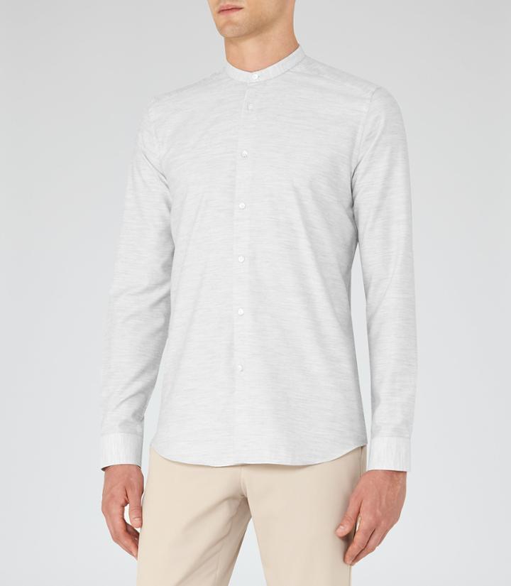 Reiss Hanns - Cotton Grandad Collar Shirt In Grey, Mens, Size Xs