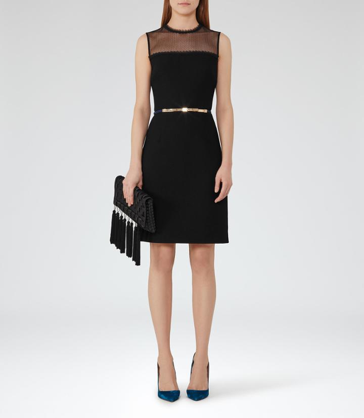 Reiss Madeline - Womens Mesh-panel Dress In Black, Size 4