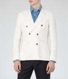 Reiss Pope B - Mens Linen Double-breasted Blazer In White, Size 38