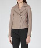 Reiss Ellen - Leather Biker Jacket In Brown, Womens, Size 2